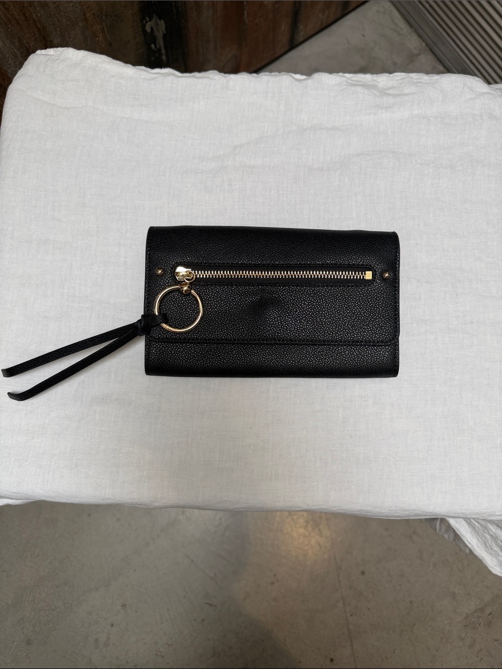 Rebecca Minkoff Black Pebbled Leather Wristlet with Gold Logo